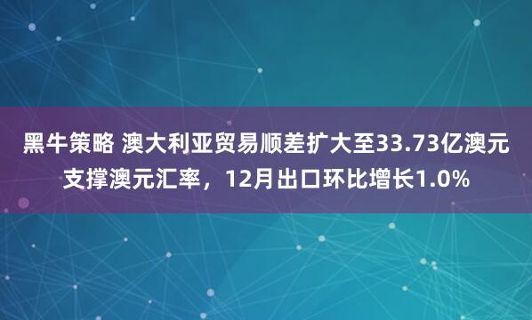 黑牛策略 澳大利亚贸易顺差扩大至33.73亿澳元支撑澳元汇率，12月出口环比增长1.0%
